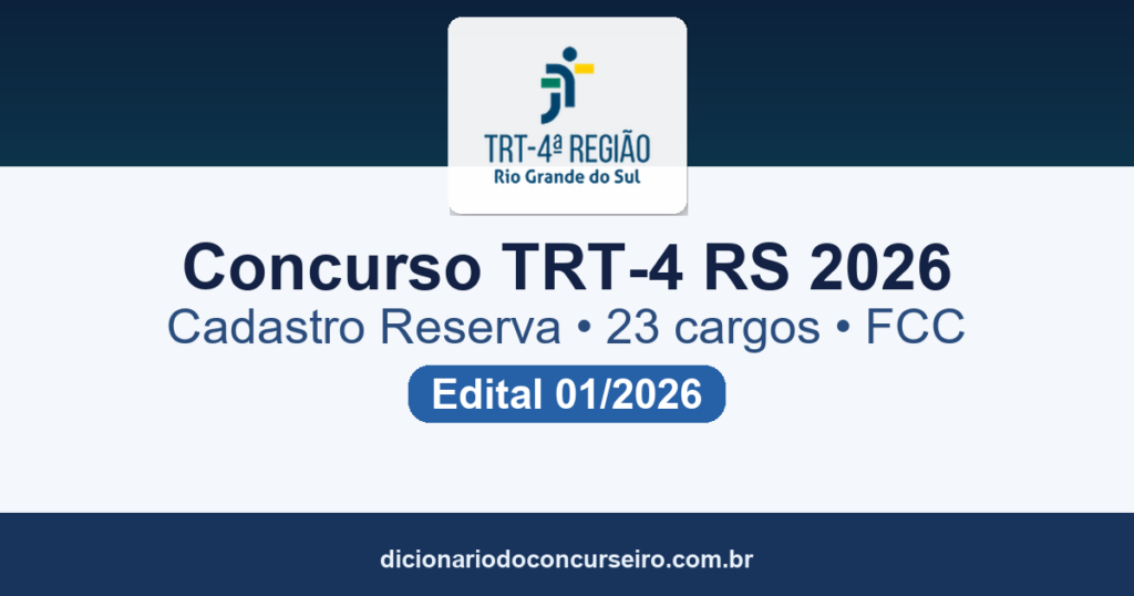 Concurso Público TRT-4 RS 2026: edital 01/2026 abre cadastro reserva para Analista e Técnico