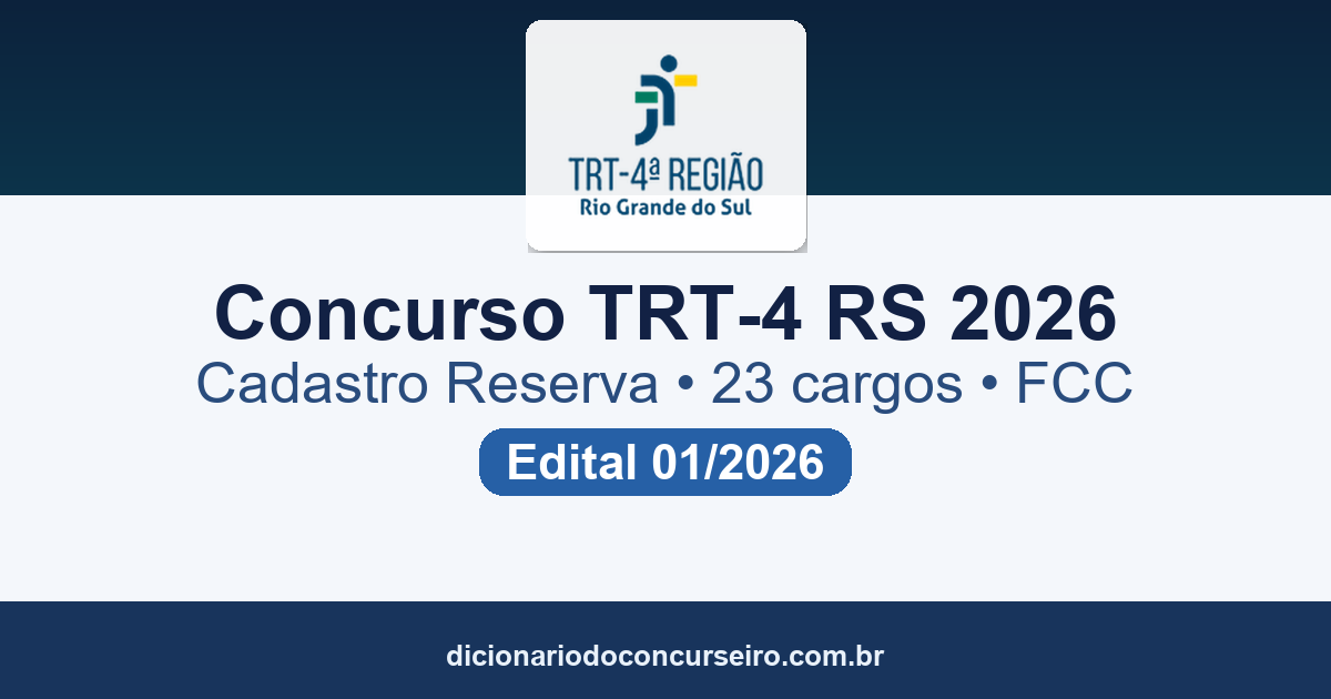 Concurso Público TRT-4 RS 2026: edital 01/2026 abre cadastro reserva para Analista e Técnico