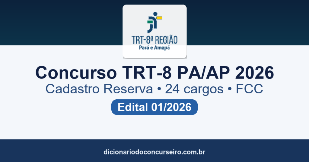 Concurso Público TRT-8 PA/AP 2026: edital 01/2026 abre cadastro reserva para Analista e Técnico