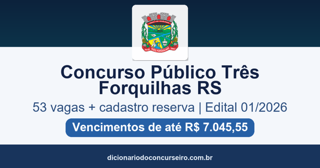 Concurso Público Três Forquilhas RS 2026: edital 01/2026 com 53 vagas e cadastro reserva