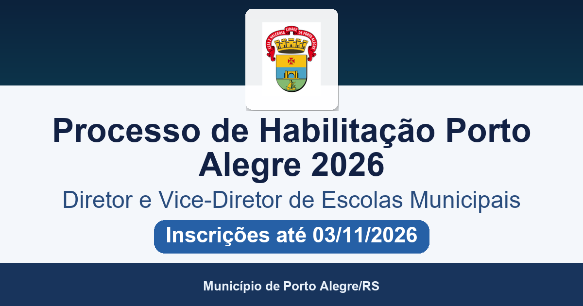 Processo de Habilitação Porto Alegre 2026: edital 001/2026 para Diretor e Vice-Diretor de escolas municipais