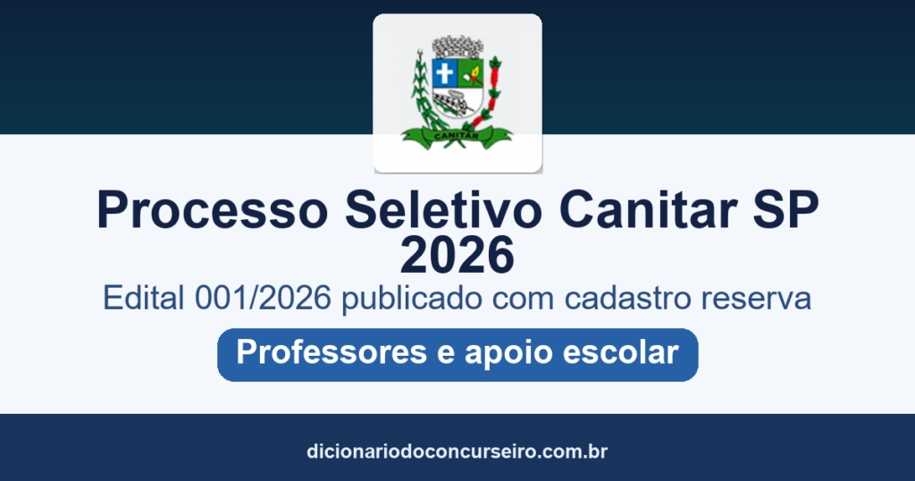 Processo Seletivo Canitar SP 2026: edital 001/2026 publicado com cadastro reserva para professores e apoio escolar