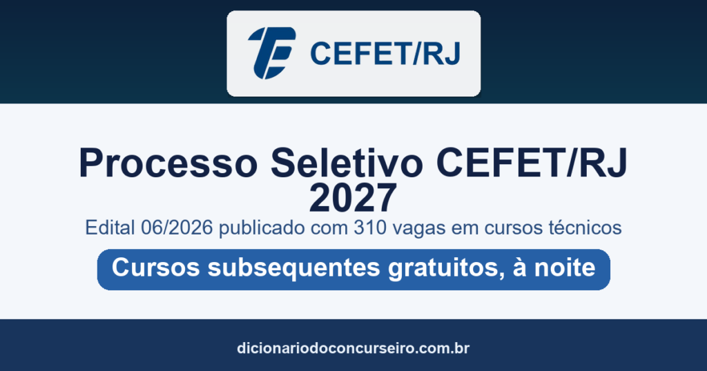 Processo Seletivo CEFET/RJ 2027: edital 06/2026 publicado com 310 vagas em cursos técnicos subsequentes gratuitos