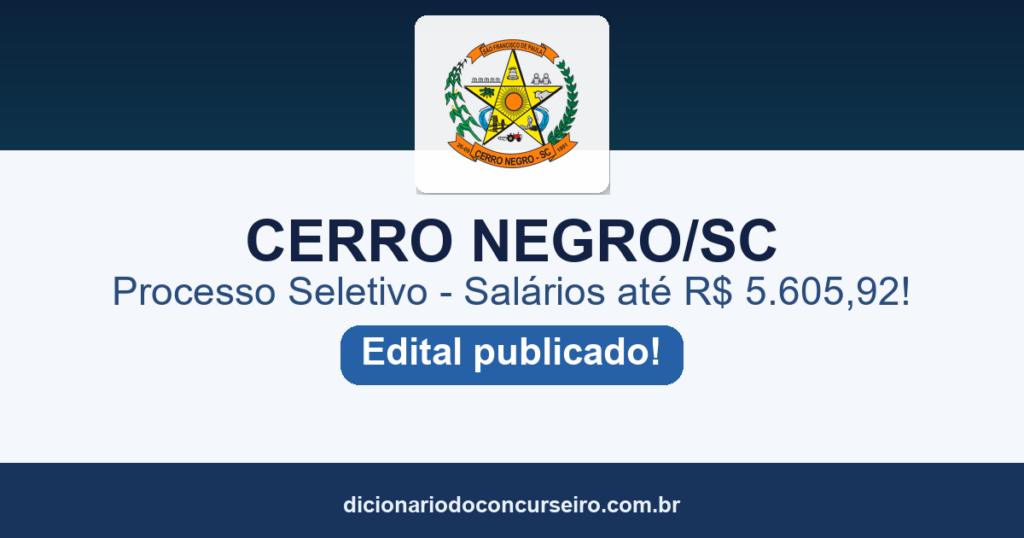 Processo Seletivo Cerro Negro SC 2026: edital 01/2026 publicado com 20 vagas e cadastro reserva