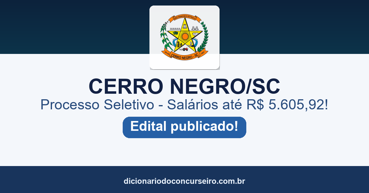 Processo Seletivo Cerro Negro SC 2026: edital 01/2026 publicado com 20 vagas e cadastro reserva