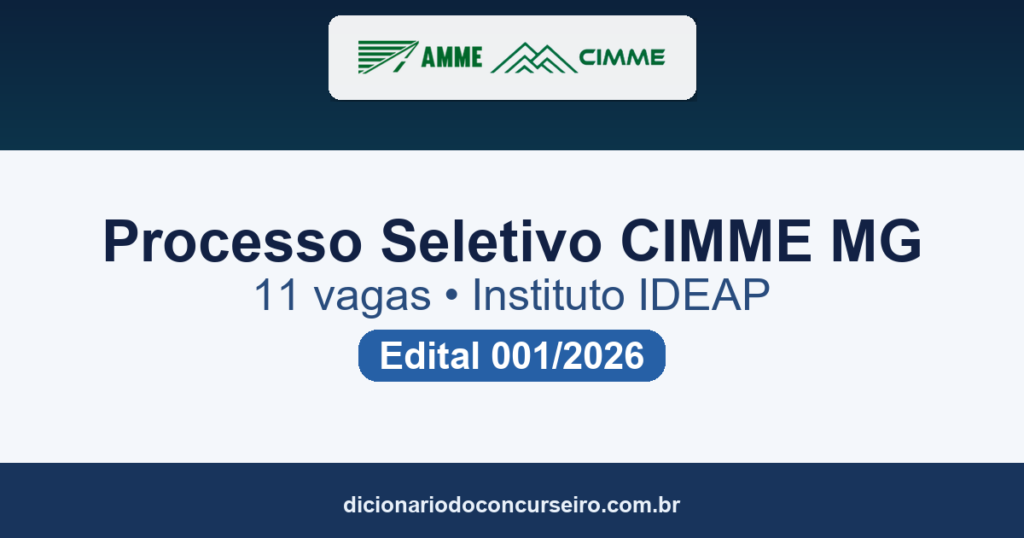 Processo Seletivo CIMME MG 2026: edital 001/2026 abre 11 vagas