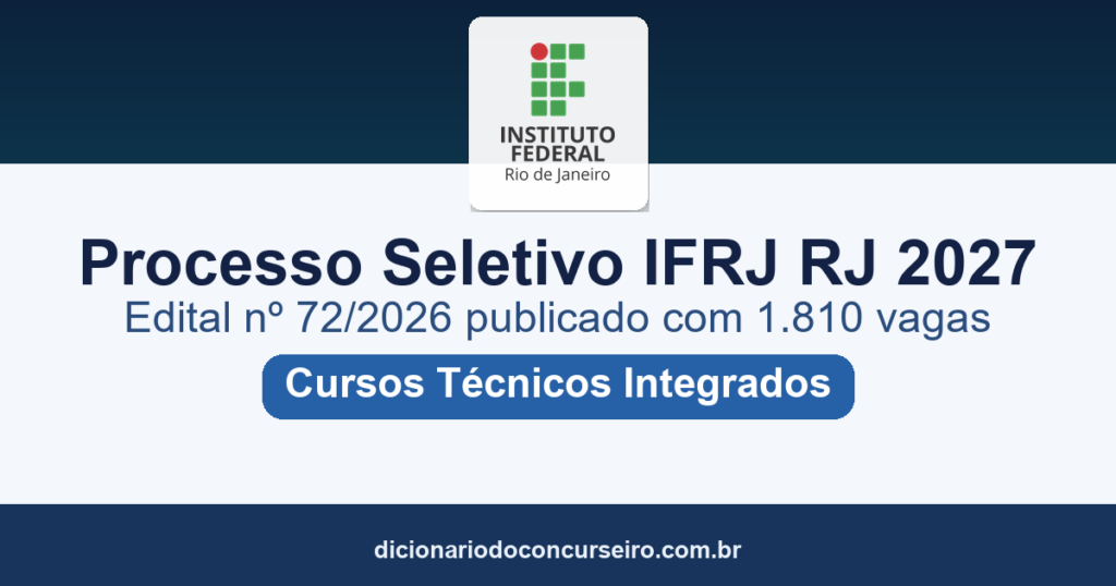 Processo Seletivo IFRJ-RJ 2027: edital nº 72/2026 publicado com 1.810 vagas em cursos técnicos