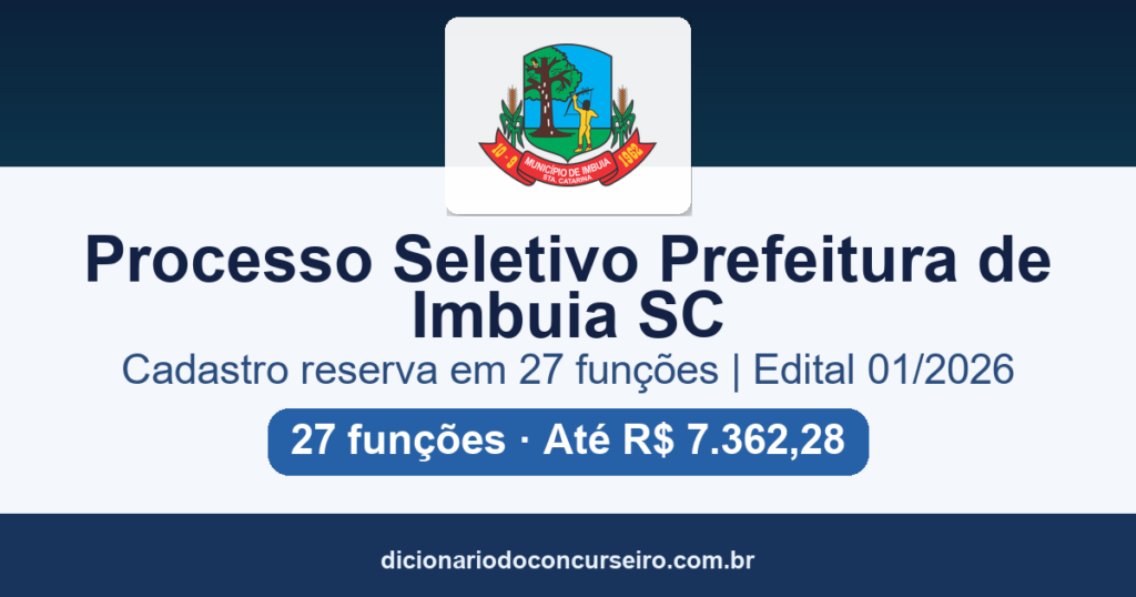 Processo Seletivo Prefeitura de Imbuia-SC 2026: edital 01/2026 publicado com 27 funções e cadastro reserva