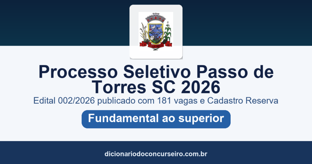 Processo Seletivo Passo de Torres SC 2026: edital 002/2026 publicado com 181 vagas e cadastro reserva
