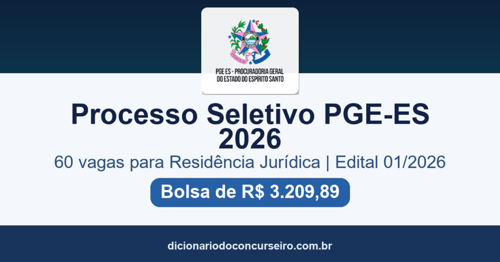 Processo Seletivo PGE-ES 2026: edital 01/2026 com 60 vagas para Residência Jurídica