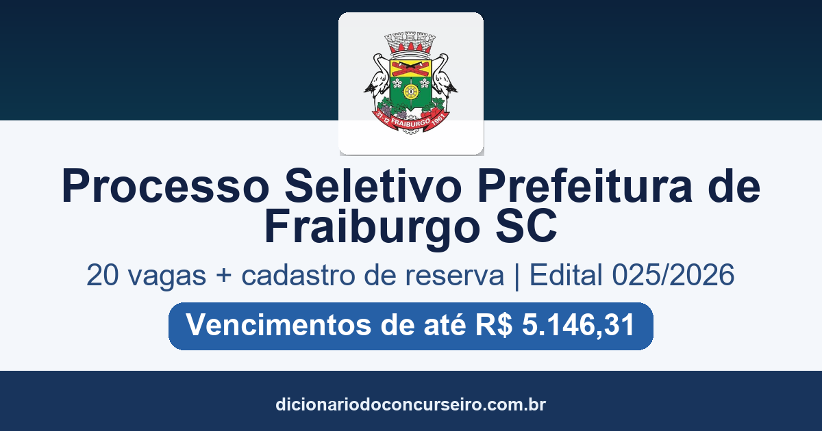 Processo Seletivo Prefeitura de Fraiburgo SC 2026: edital 025/2026 com 20 vagas na Educação
