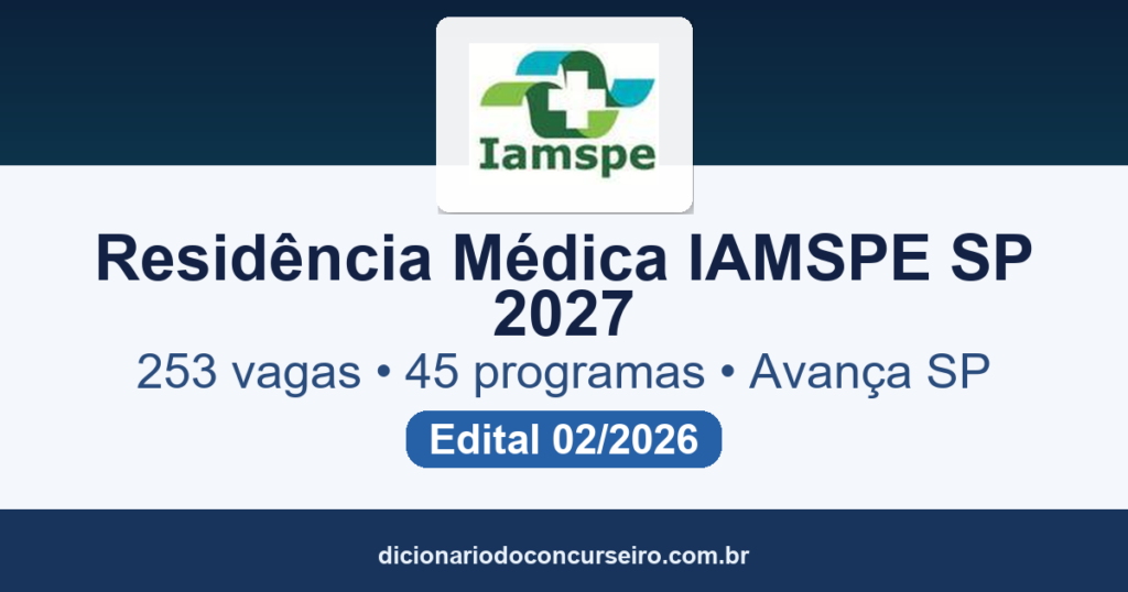 Processo Seletivo Residência Médica IAMSPE SP 2027: edital 02/2026 publicado com 253 vagas