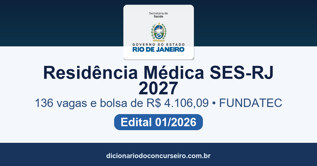 Residência Médica SES-RJ 2027: edital publicado com 136 vagas e bolsa de R$ 4.106,09
