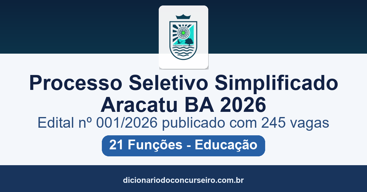 Processo Seletivo Simplificado Prefeitura de Aracatu BA 2026: edital nº 001/2026 publicado com 245 vagas