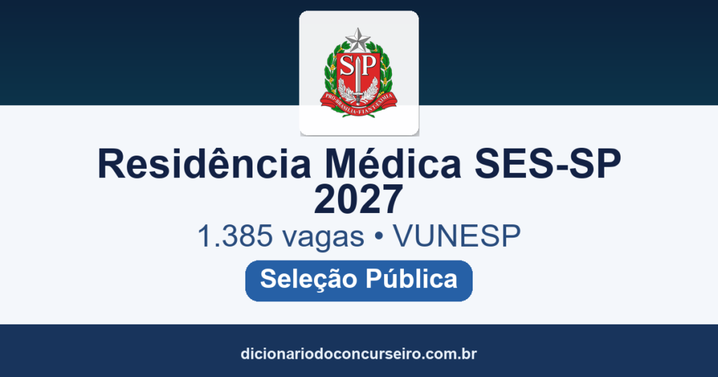 Seleção Pública Residência Médica SES-SP 2027: edital abre 1.385 vagas
