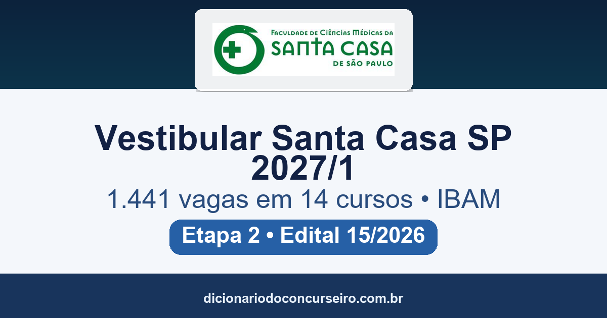 Vestibular Santa Casa SP 2027/1: Etapa 2 abre 1.441 vagas em 14 cursos, com 539 bolsas